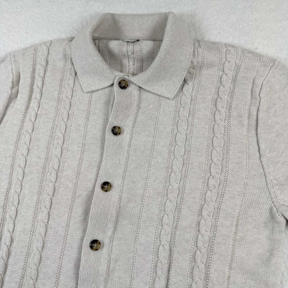 J.Crew Shirt Mens Size M Beige Cable Knit Short Sleeve Button Up Cotton Casual